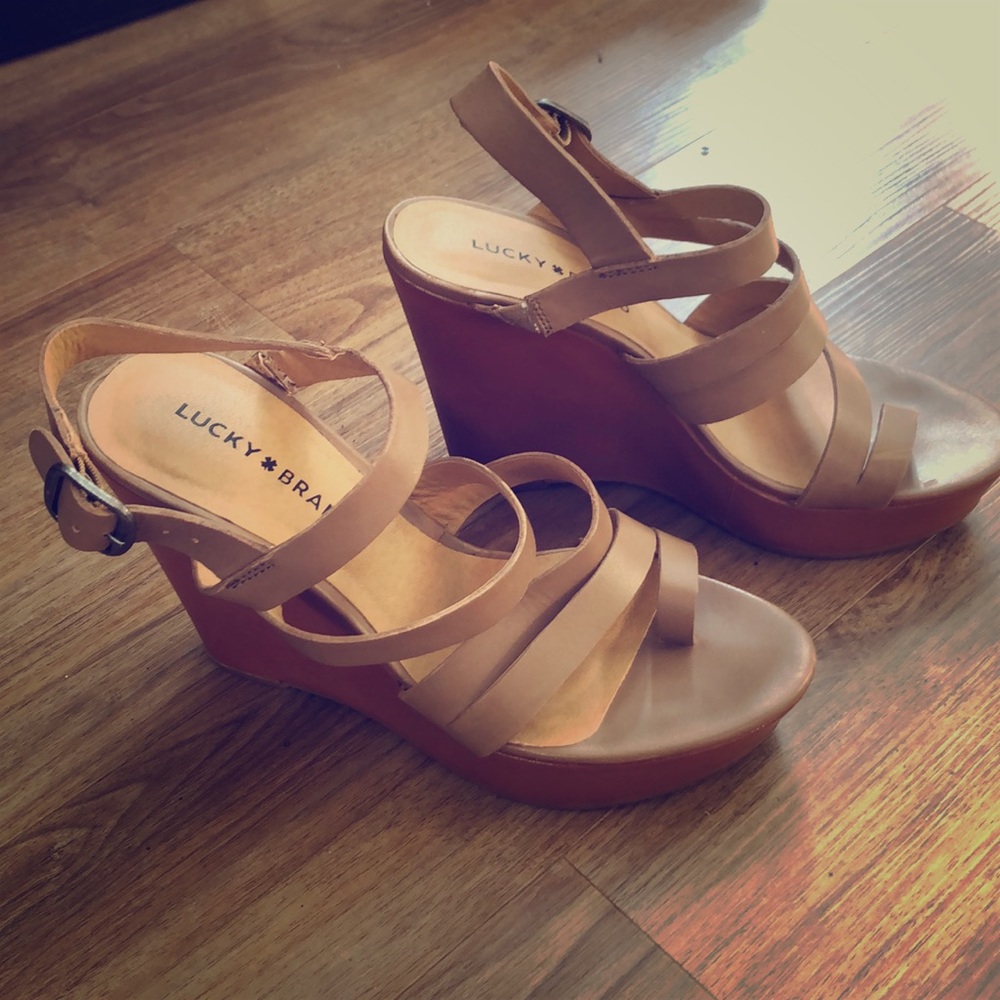Lucky brand brown leather wedges
